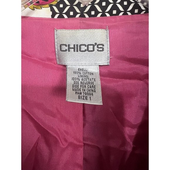 Chico's Quilted Blazer Jacket Button Front Sz 1 Med Orange Black Mixed Print - Picture 8 of 9